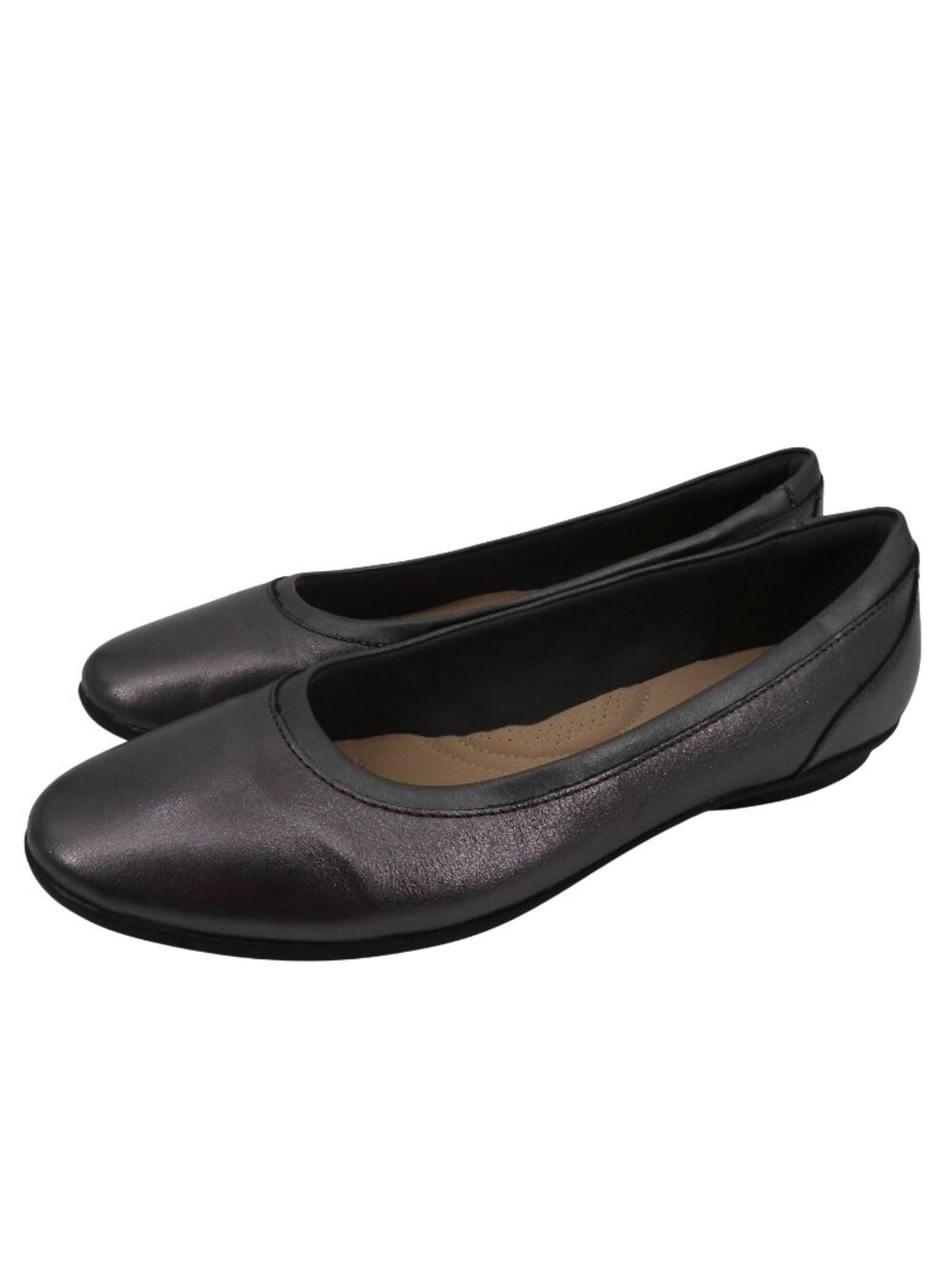 Clarks Collection Women 8.5 M Gray Shimmer Round Toe Ballet Flats Comfort Shoes